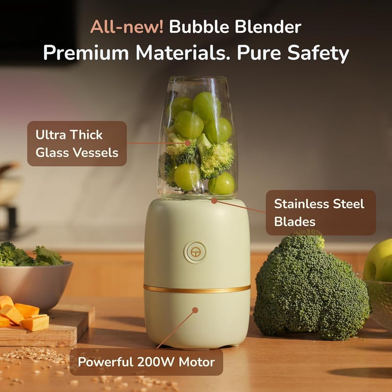 Kwiplee Bubble Blender, Baby Food Maker & Puree Blender with 2 Borosilicate Glass Cups, Compact Baby Bullet for Smoothies, Hands-Free One-Touch, 200W Motor, Sage - Image 3